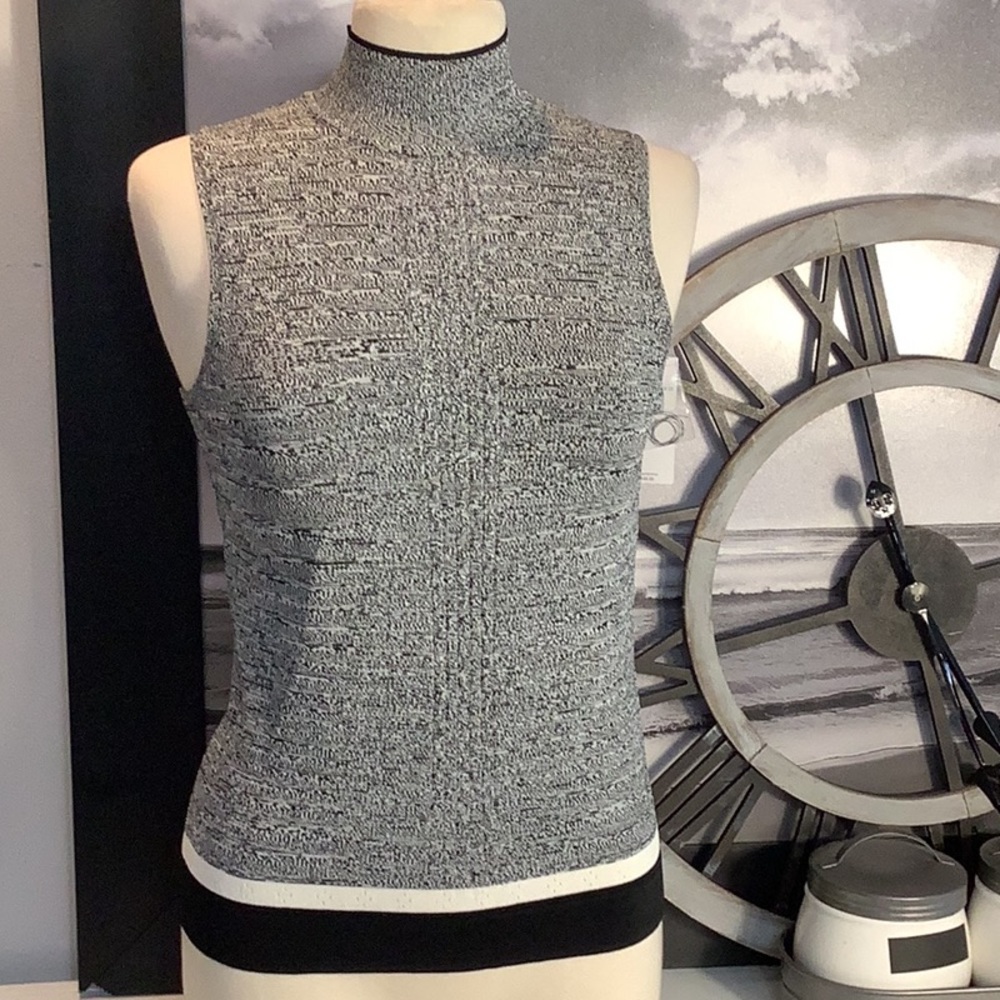 Rafaella NWT Stretch Black White Tweed Career Sleeveless Mock Neck Tank Sz S